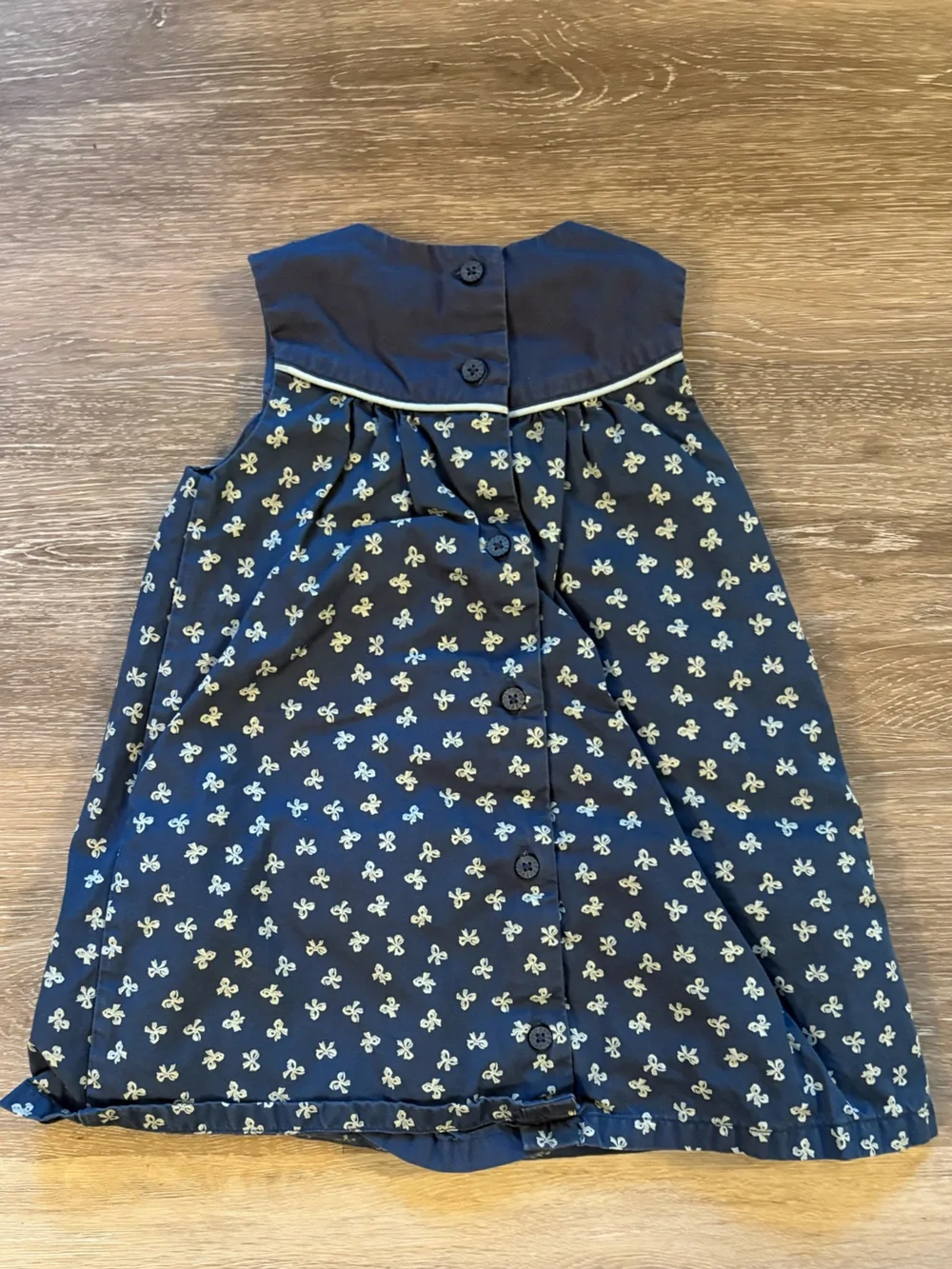 Janie and Jack Navy Dress with Light Green Bow and Floral Accents